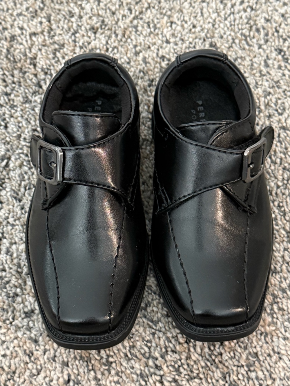 NWOT Boy’s Black Leather Slip-On Dress Shoes with Velcro Buckle